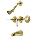 Kingston Brass KB237PL Three-Handle Tub and Shower Faucet, Brushed Brass KB237PL